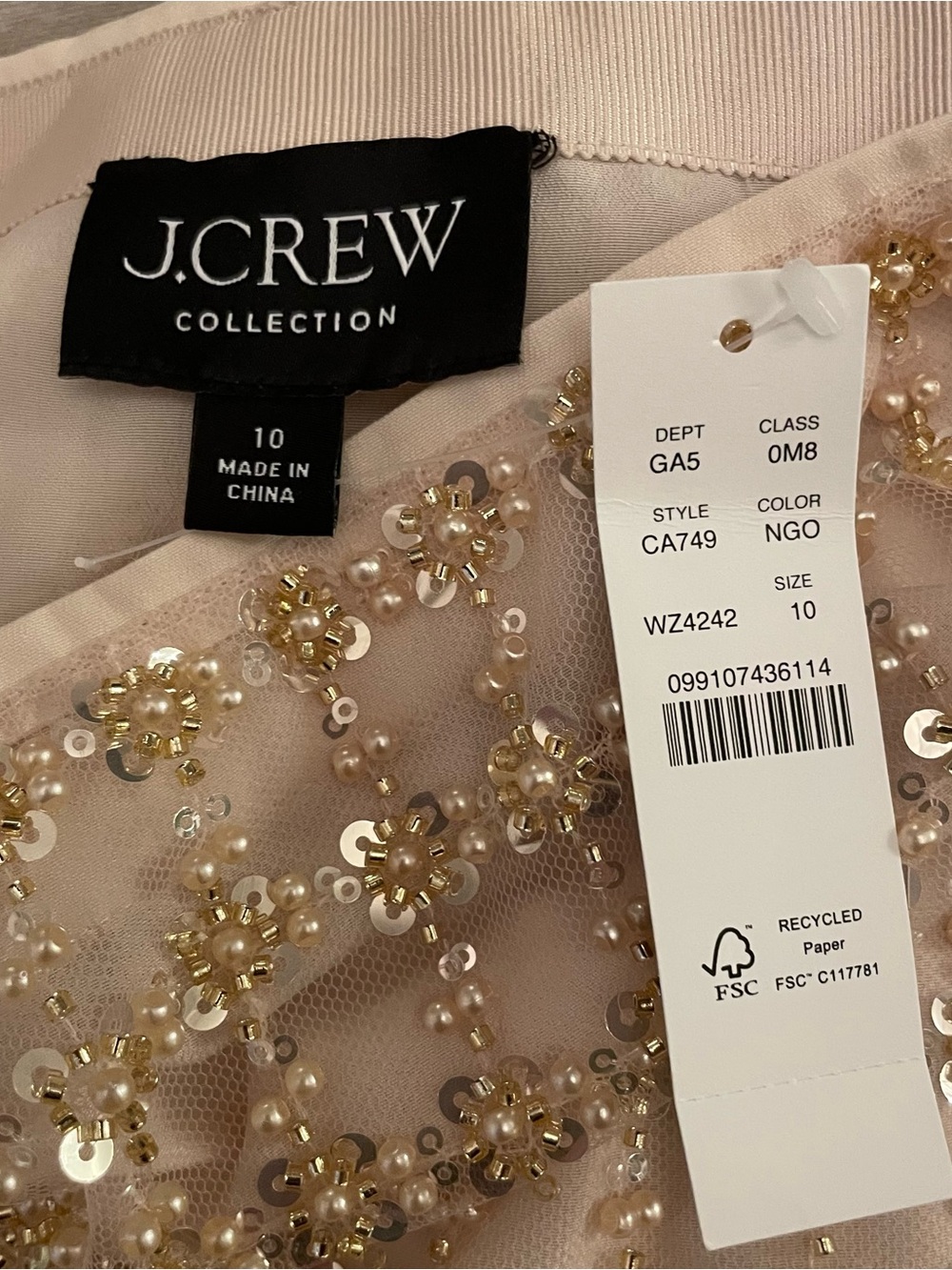 J. Crew Blush Pink Beaded Floral Embellished Skirt - Picture 2 of 6